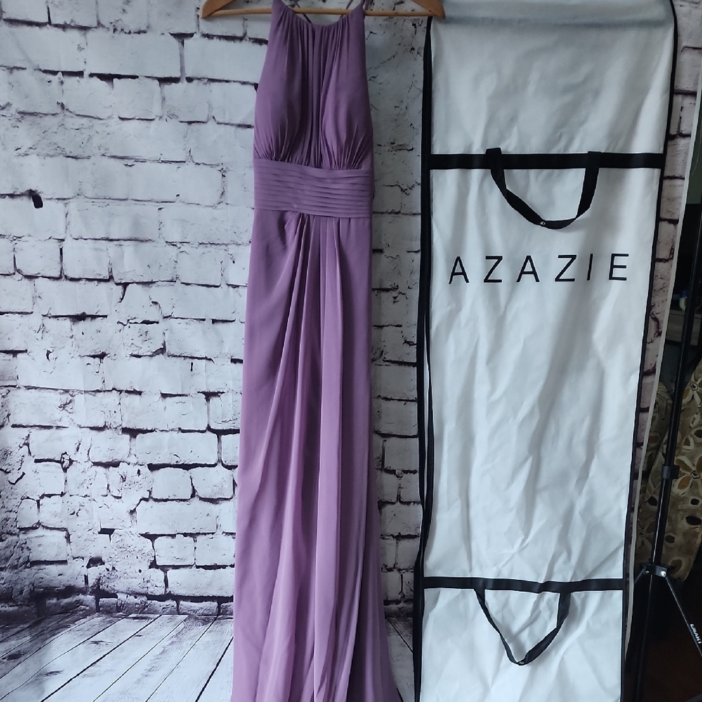Azazie Bonnie Stretch Wisteria A-Line Pleated Stretch Satin Dress Bridesmaid A6 - Picture 3 of 15